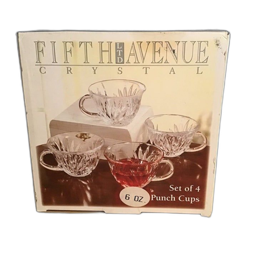 Fifth Avenue Crystal LTD Set of 4 6 oz Punch Cups New In Box Clear Glass